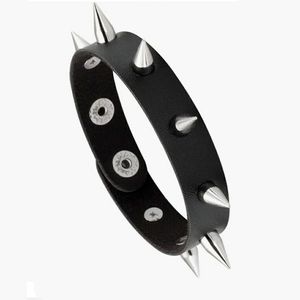 NEW Faux Leather Silver Spike Black Snap Bracelet